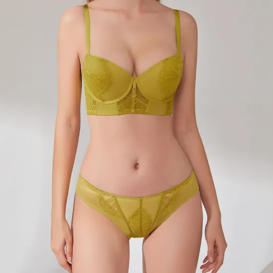 French Smooth Embroidery Lace Trim Sexy Breathable Gathering for Women Soft Bra Ultra-Thin Set Sexy Underwear Lingerie