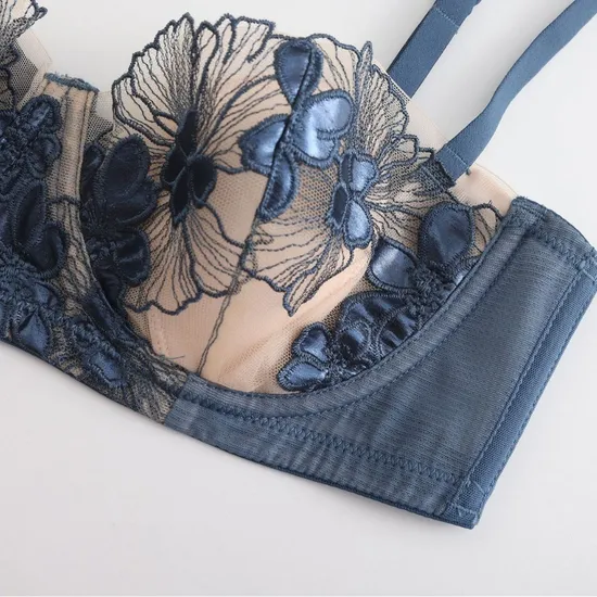 2025 Wholesale See-Through Lace Romantic Anti-Sagging Thongs Breathable Women Soft Bra Ultra-Thin Set Sexy Underwear Lingerie