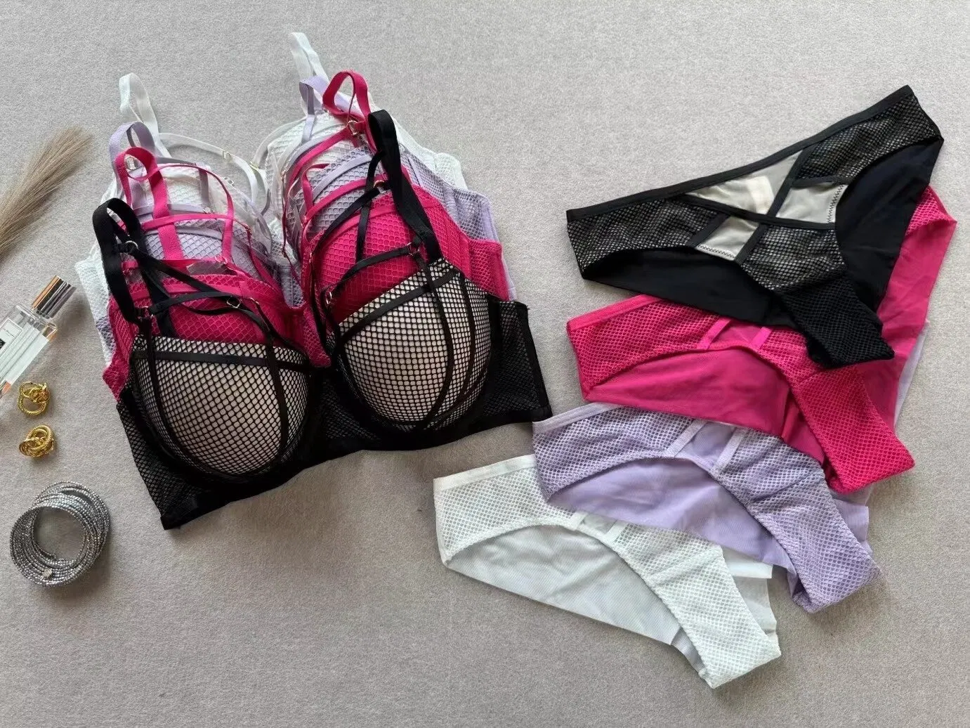 Wholesale Mesh Gathering Romantic Briefs Breathable for Women Soft Bra Breathable Ultra-Thin Set Sexy Underwear Lingerie