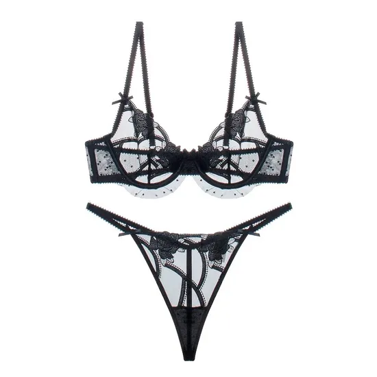 Wholesale See-Through Lace Romantic Anti-Sagging Thongs Breathable for Women Soft Bra Ultra-Thin Set Sexy Underwear Lingerie