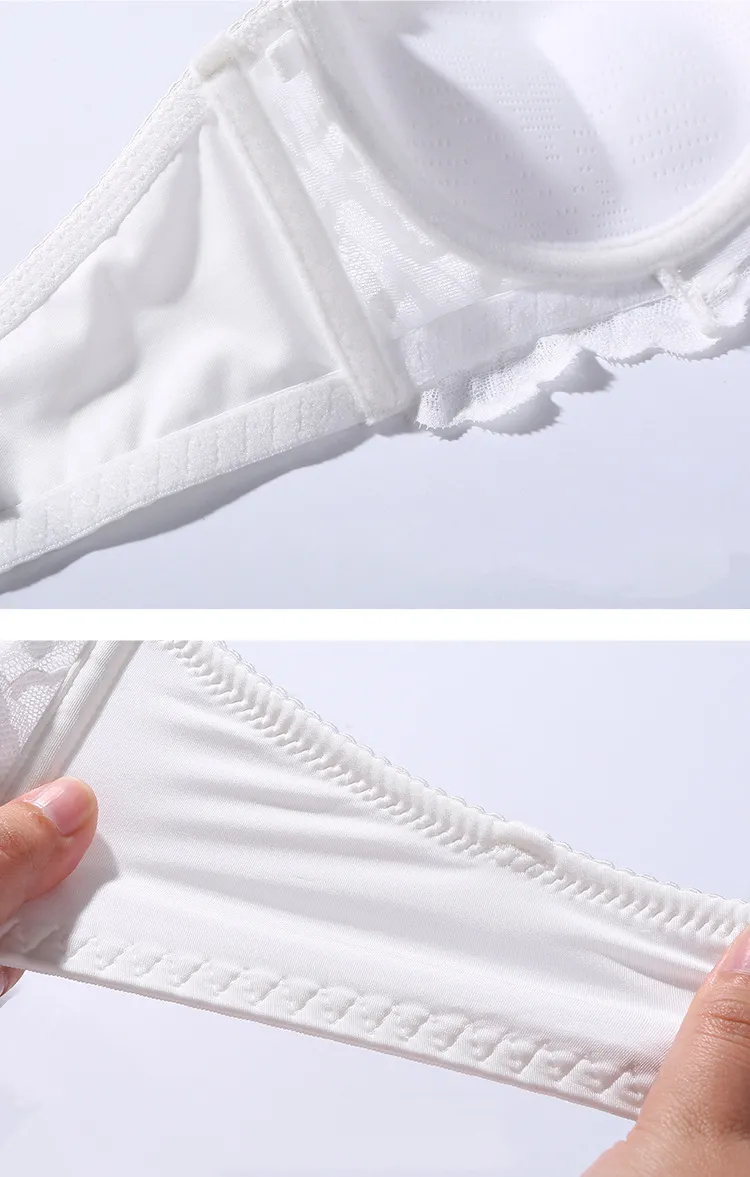French Ladies Smooth U-Shaped Lace Trim Sexy Breathable Gathering for Women Soft Bra Ultra-Thin Set Sexy Underwear Lingerie