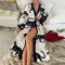 New Arrival Satin Printed Leopard V-Neck Sleepwear Sexy Long Sleeve Woman Robe
