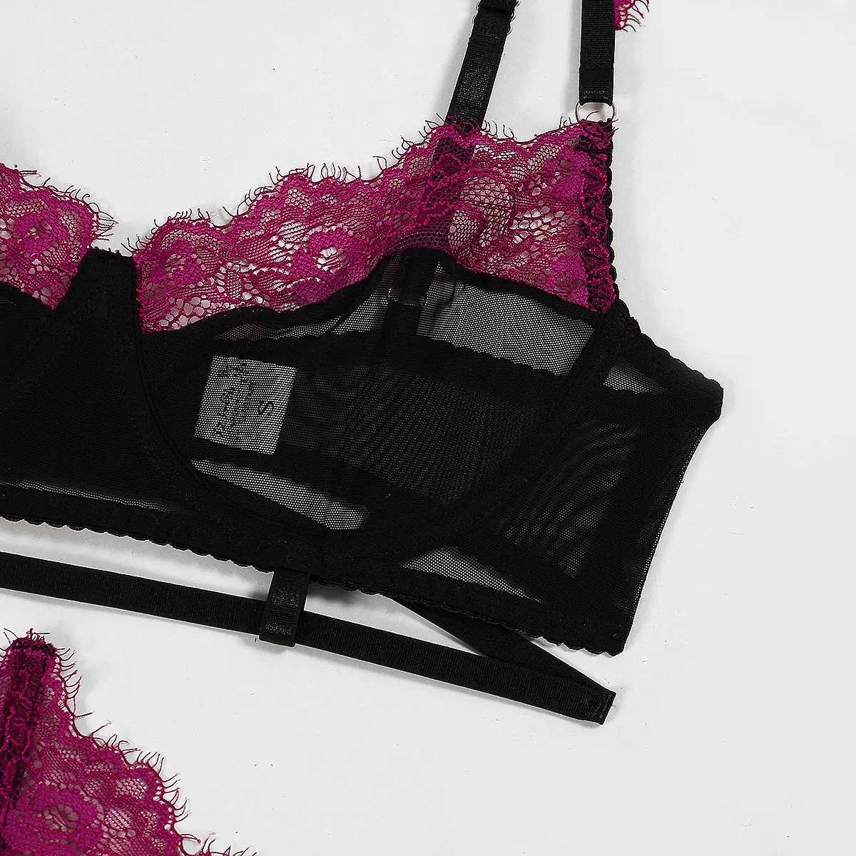 Sexy Flower Embroidered Eyelashes Lace Underwear Set Wholesale See Through Lingerie