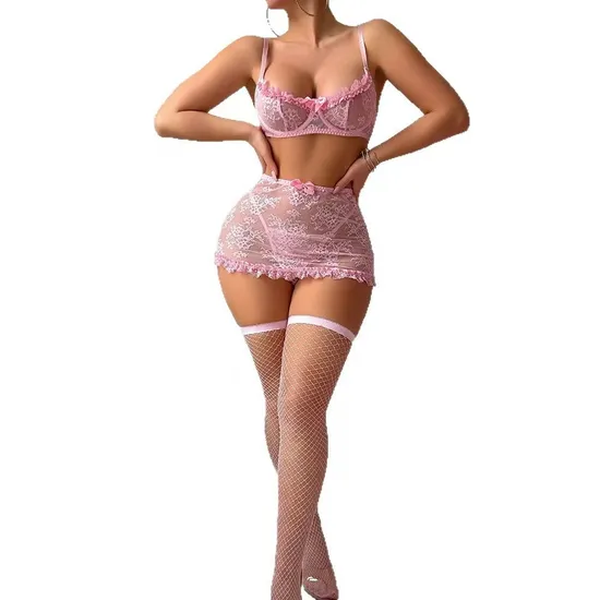 Hot Selling See-Through Mesh Bra Set Sexy Embroidery Lace Woman Lingerie