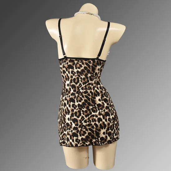 Sexy Lace Patchwork Leopard Print Bra and Panty Set Hot Sell Leopard Print Bow Lingerie