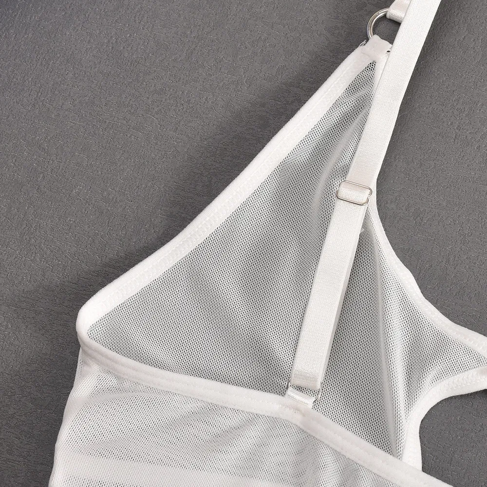 Sexy Ultral-Thin Solid Color Lingerie Hot See Through Mesh Hollow Woman Bodysuit