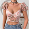 Sexy Perspective Floral Embroidery Bra Panty Sets Wholesale Bubble Sleeve Top Lingerie