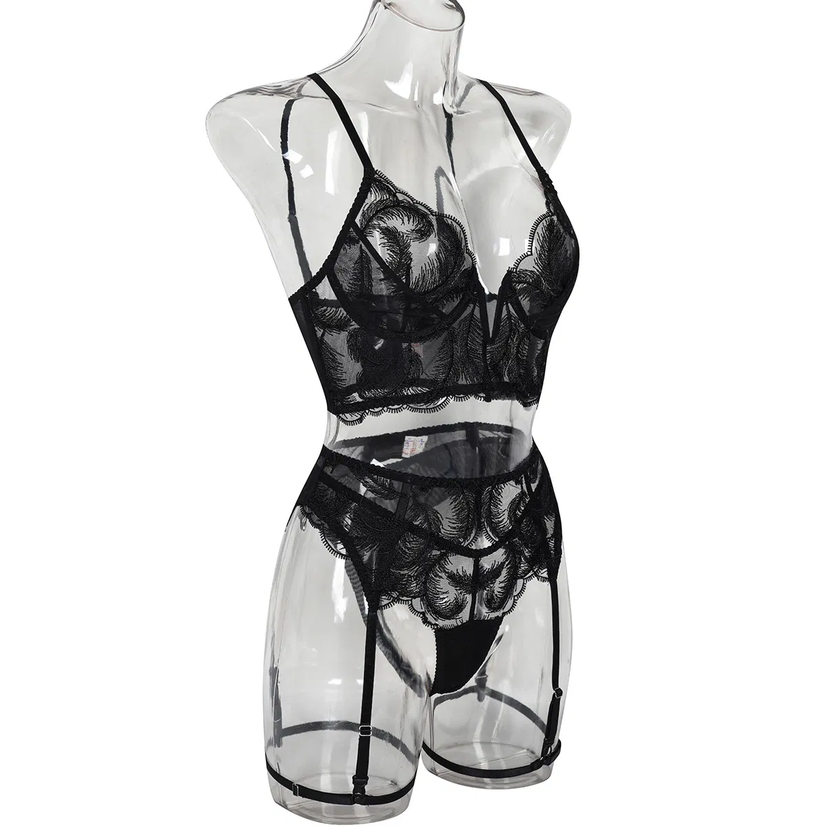 Wholesale Luxury Underwear Set for Woman with Gloves Sexy Perspective Embroidery Lingerie