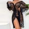 Wholesale See-Through Mesh Long-Sleeve Sleepwear Sexy Bowknot Lace Printing Women's Robe