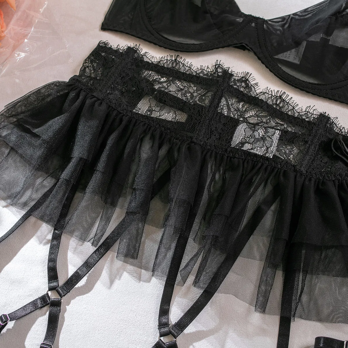 Sexy Transparent Mesh Solid Color Bra Set with Dress Wholesale Luxury Women Lingerie