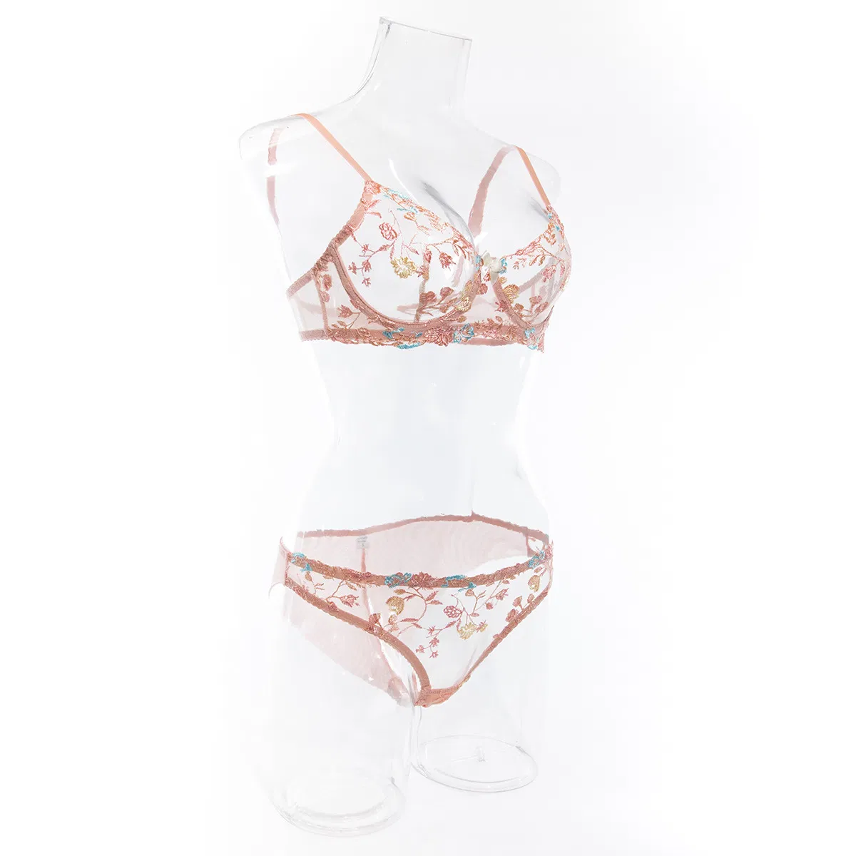 Hot Selling Embroidered Floral Lace Bra and Panty Set Sexy See-Through Mesh Woman Lingerie