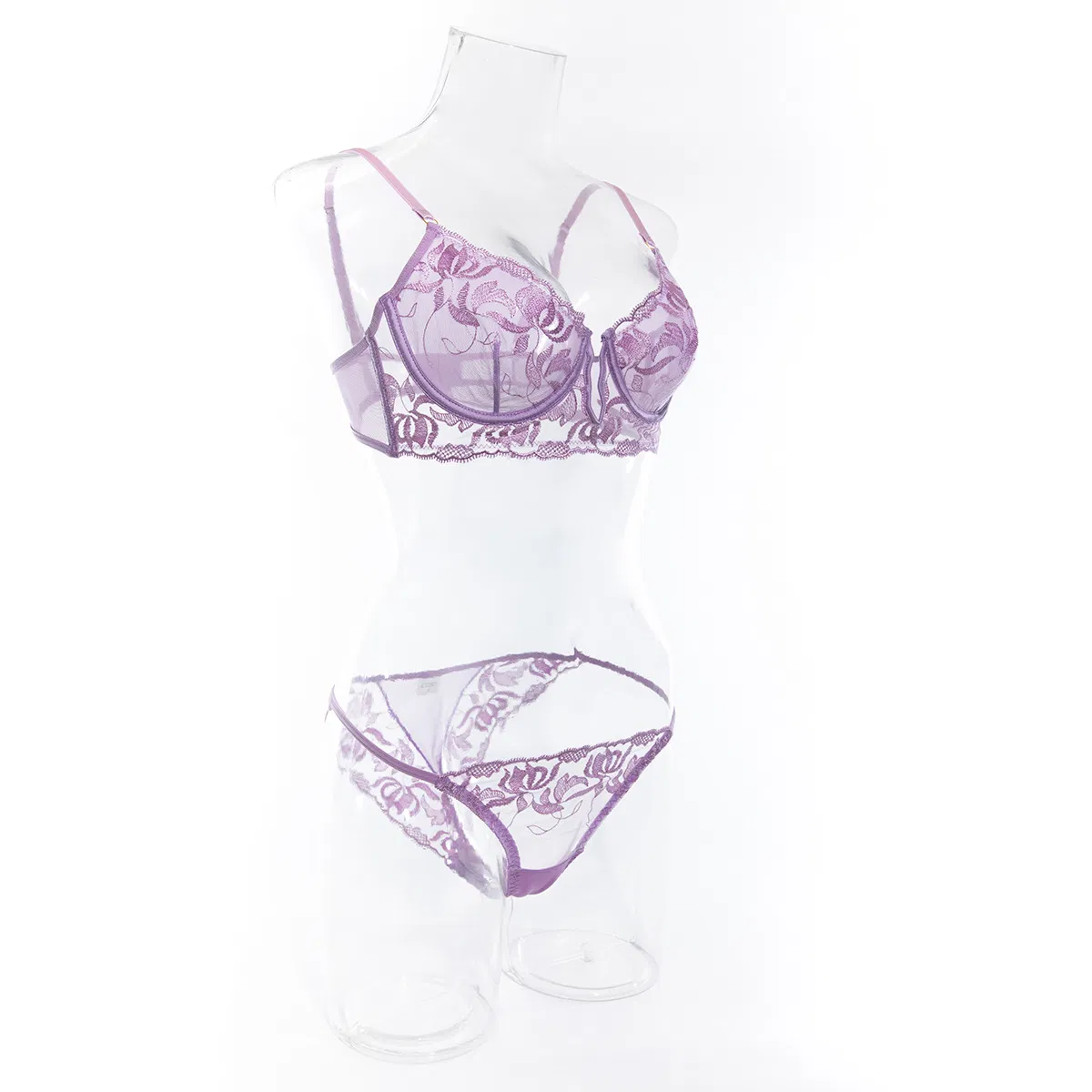 Woman See-Through Deep V Bra and Panty Set Sexy Erotic Embroidery Lingerie