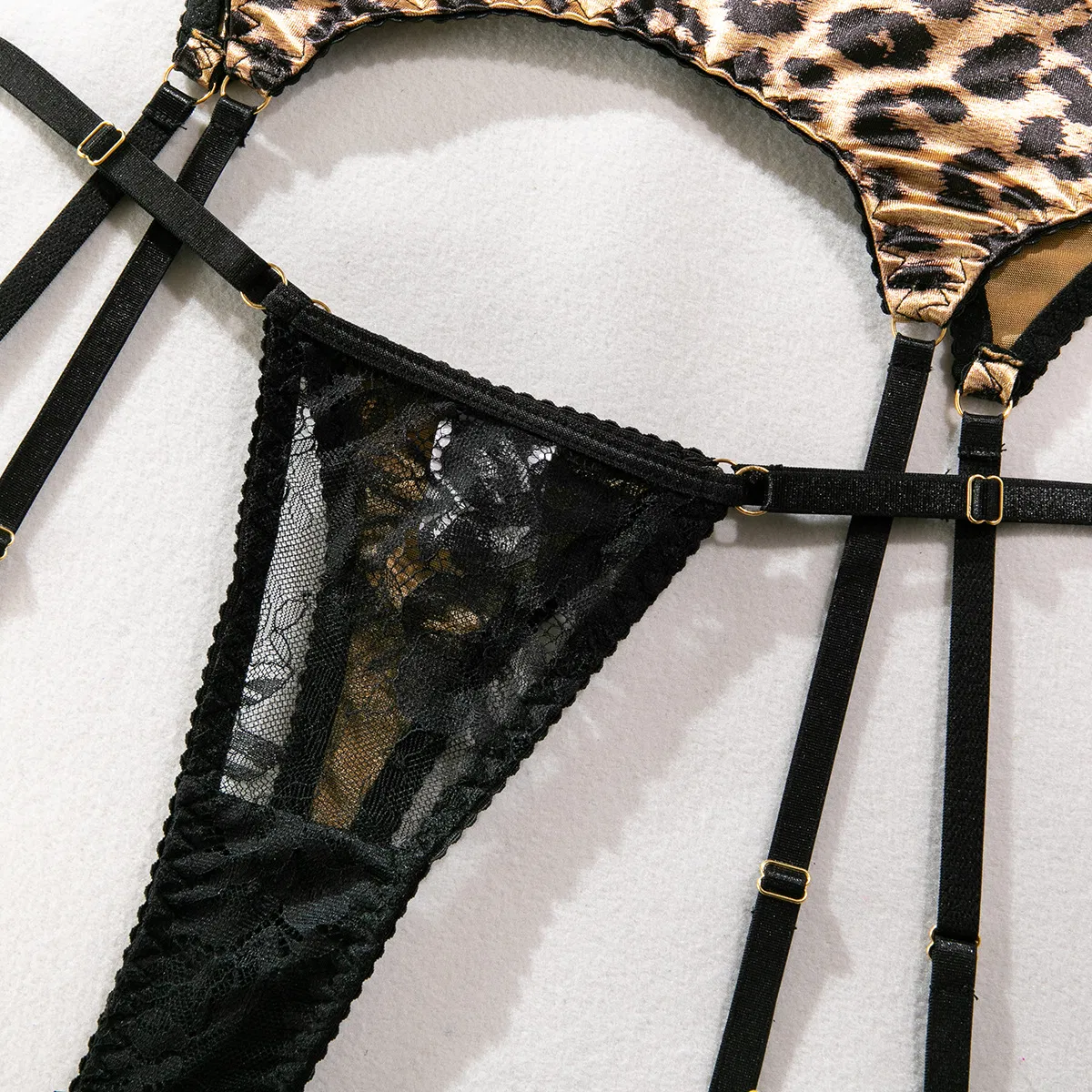Sexy Leopard Print Woman's Underwear Set Hot Sale Eyelash Lace Ultra Thin Lingerie