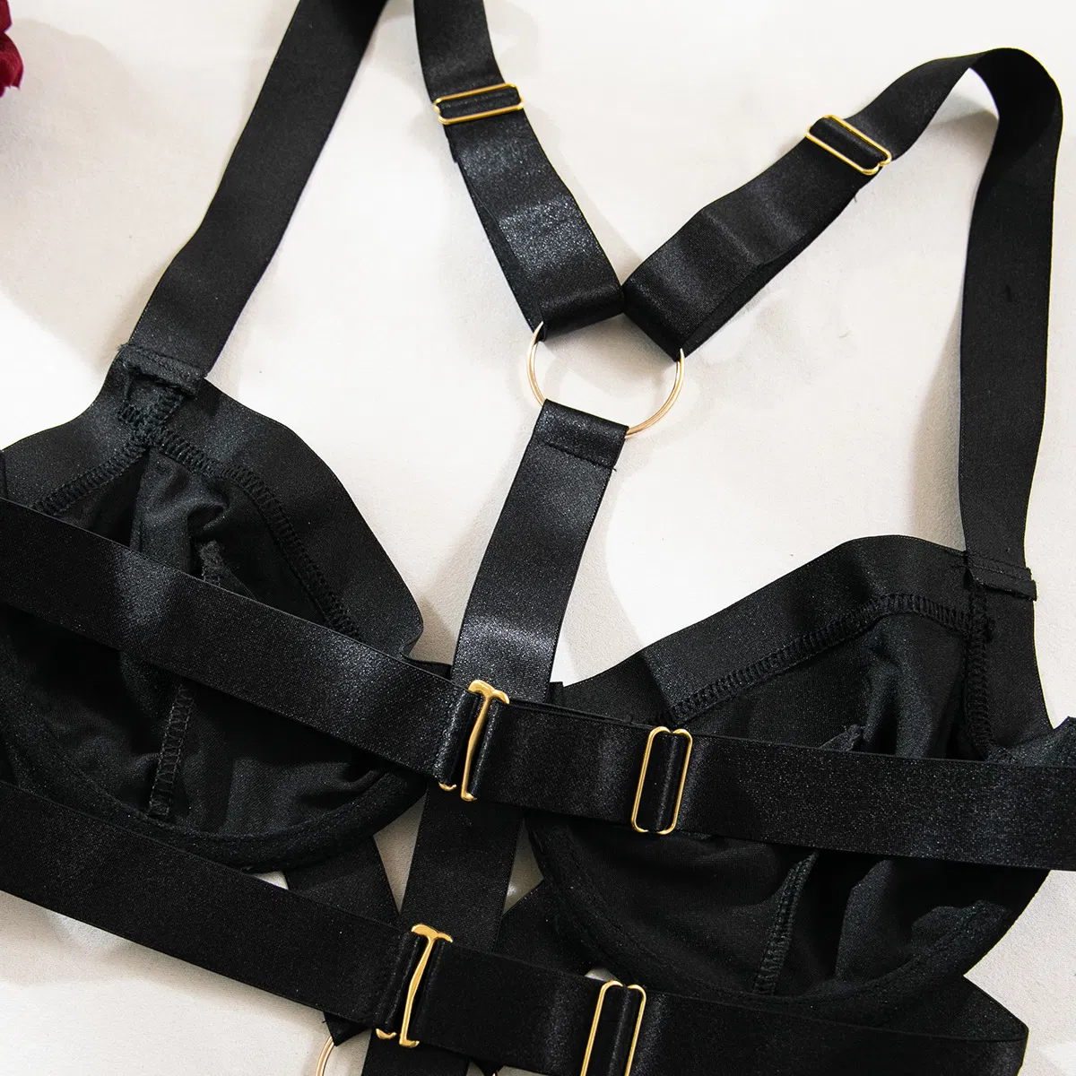 Wholesale Deep V Leather Underwear Set for Woman Sexy Hollow out One Piece Lingerie