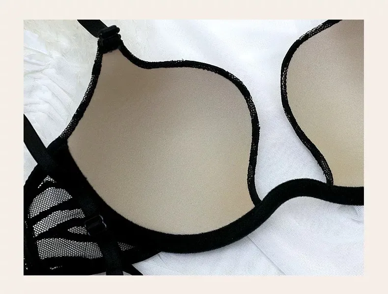 Ladies Sexy Glossy Striped Large Size Lingerie Set Gathering Bra Underwear