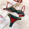 Sexy Contrast Color See-Through Mesh Two Piece Underwear Set Wholesale Steel Ring Lingerie