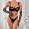 Fashionable Sexy Lingerie Hollow Satin Mesh Embroidered Bra Set Women's Erotic Lingerie