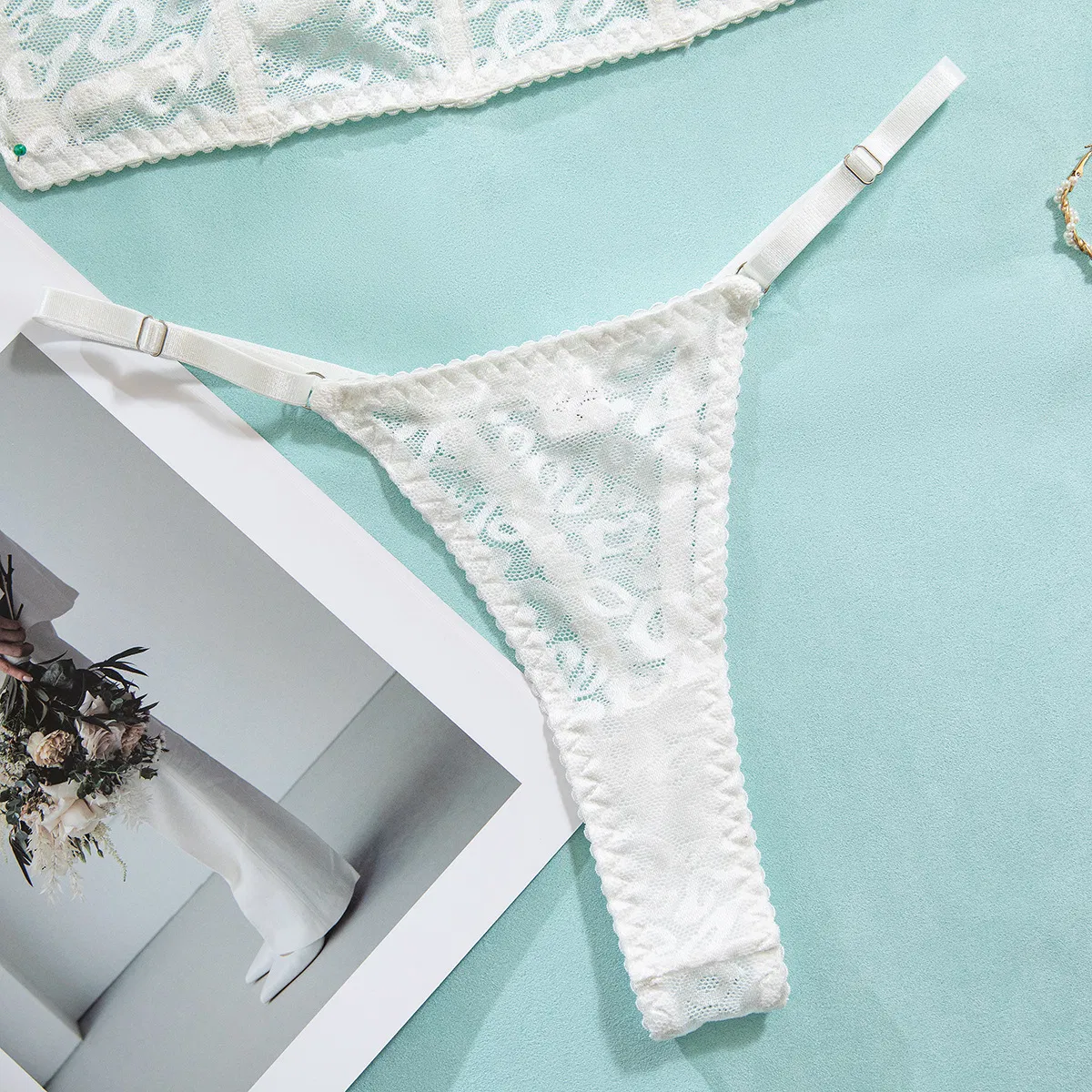 Wholesale Eyelash Lace Fishbone Bra Set Sexy Flower Embroidered See-Through Mesh Lingerie