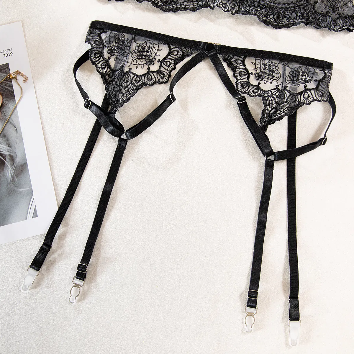 Wholesale Floral Embroidery Transparent Mesh Bra Set Sexy Mature Woman Thin Lingerie