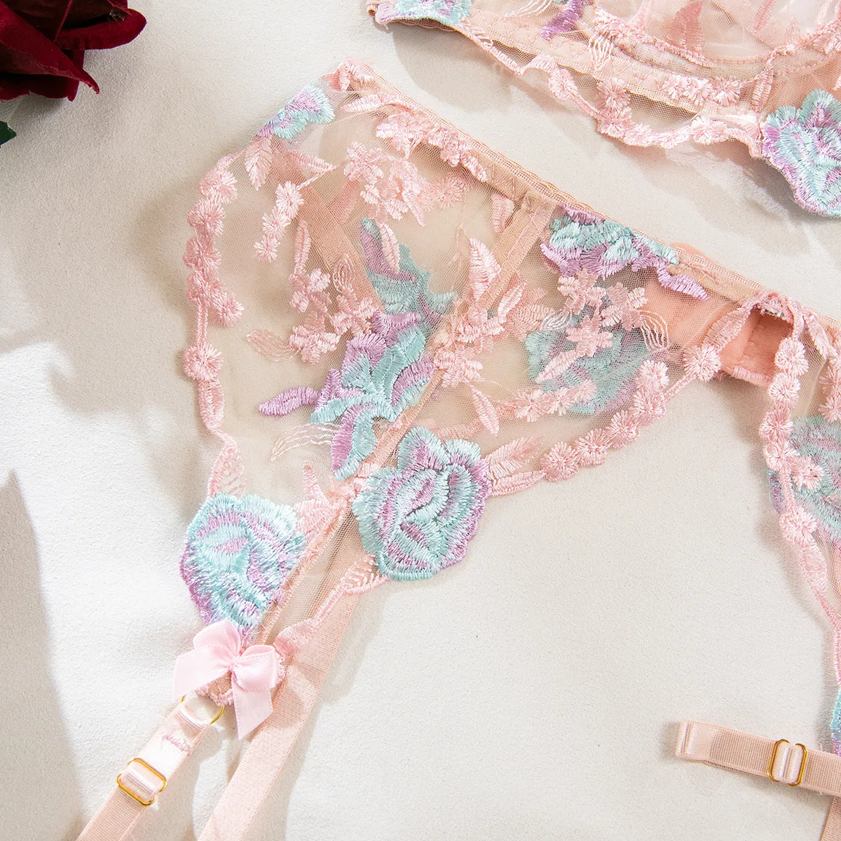 Wholesale Ultra-Thin Floral Embroidery Lace Underwear Set Sexy Transparent Mesh Lingerie