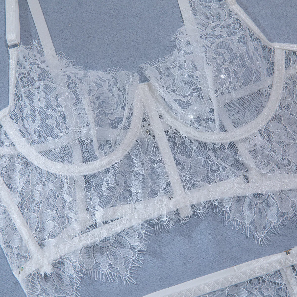 Sexy Eyelash Lace Fishbone Underwear Set Wholesale See-Through Woman Lingerie