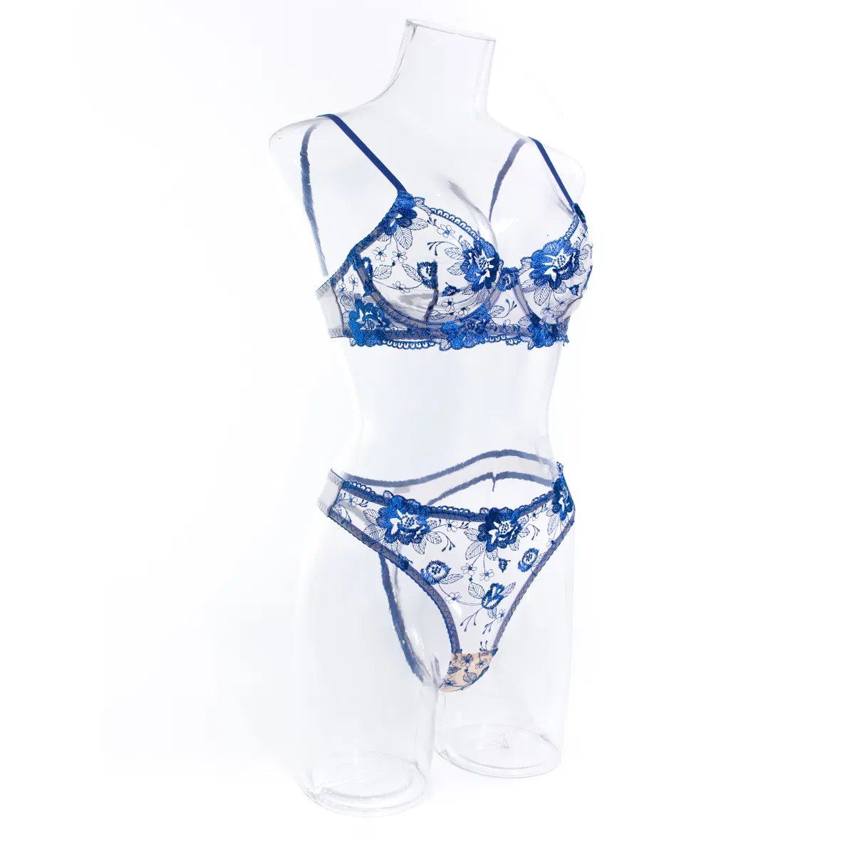Wholesale Ultra Thin See-Through Bra Set Sexy Breathable Embroidered Flower 2PC Lingerie