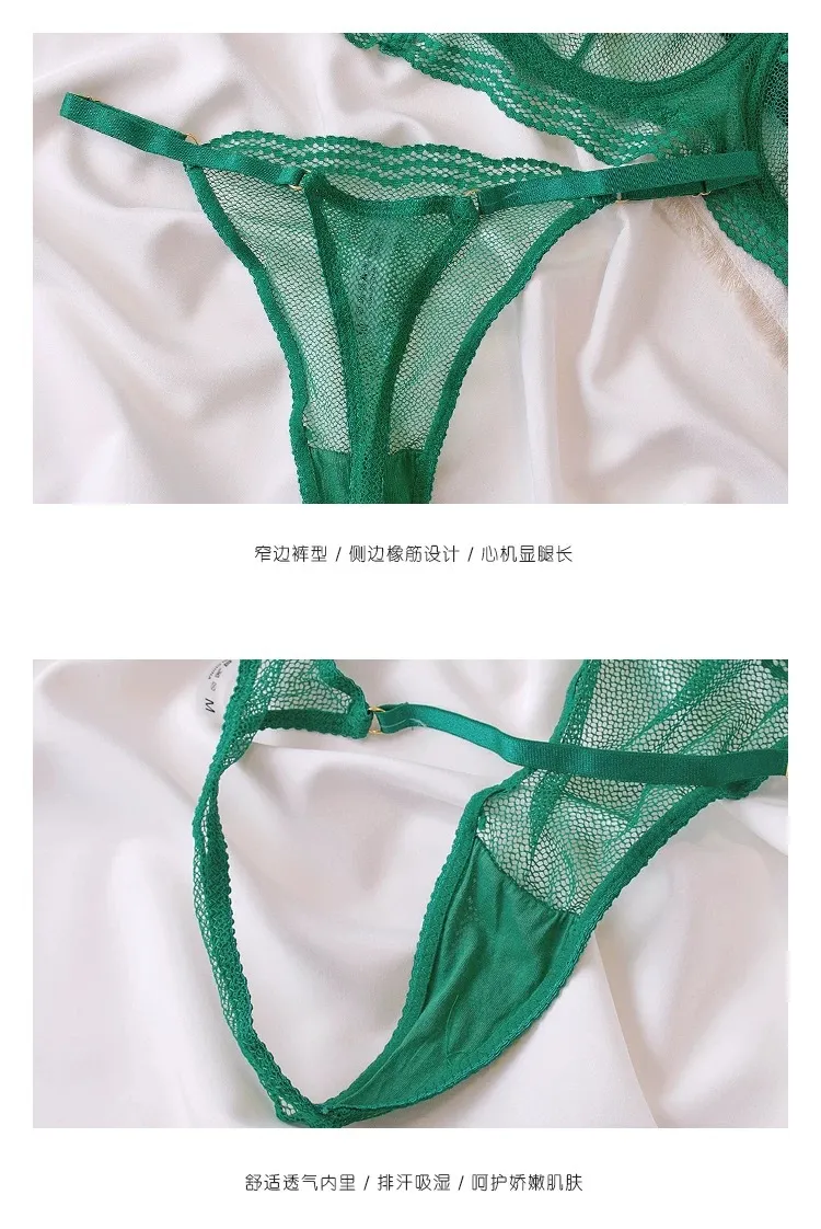French Ultra-Thin Mesh Lace Bra Women Sexy Underwear Set Plus Size Lingerie