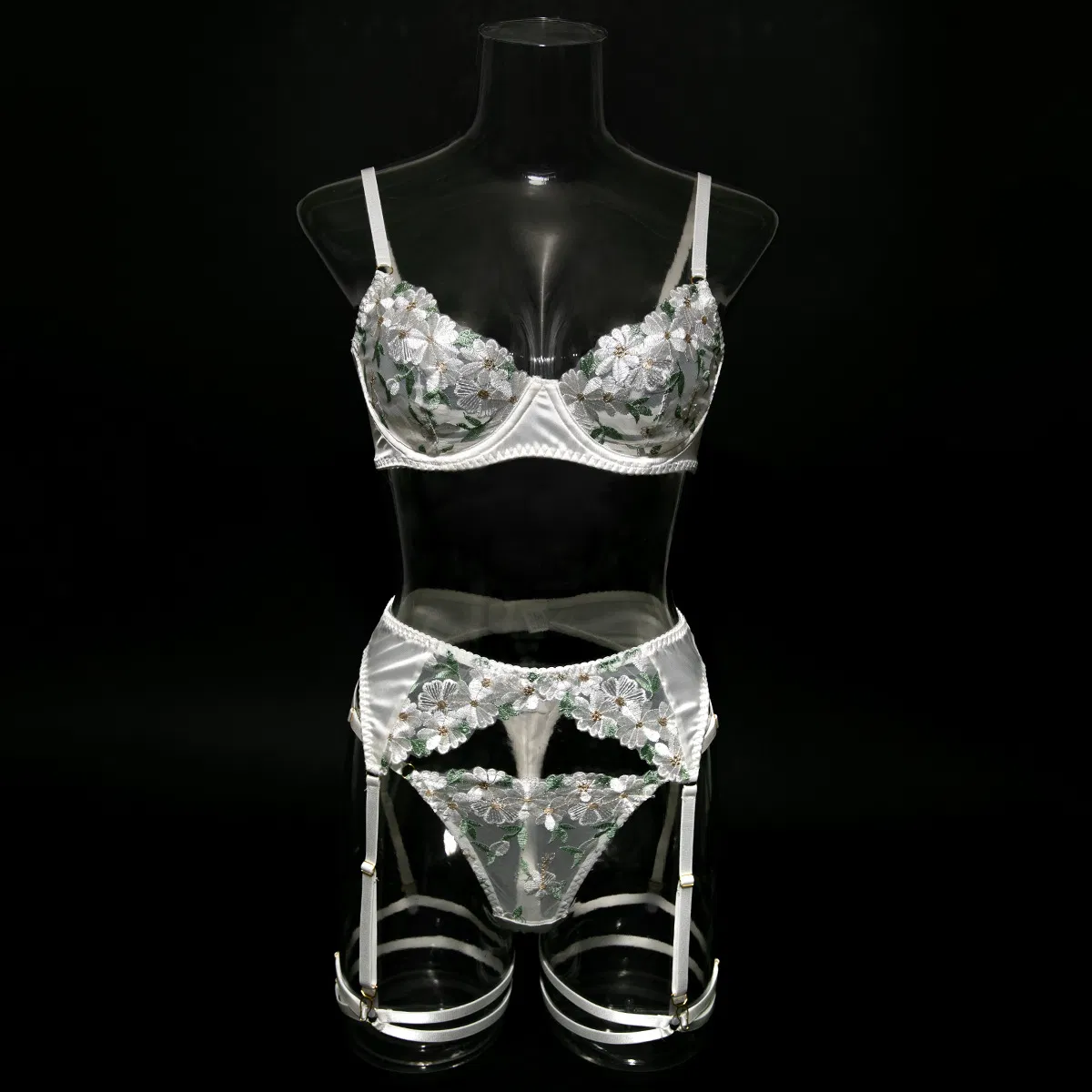 High Quality Women Floral Embroidery Underwear Sexy See-Through Mesh Lingerie