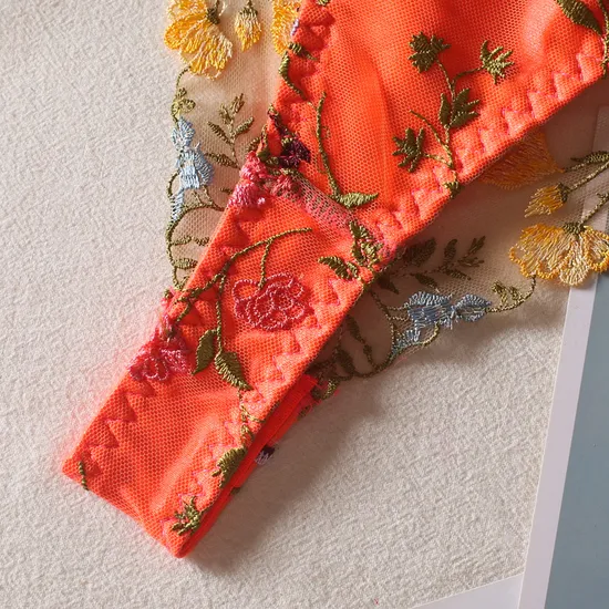 Wholesale Floral Embroidery Transparent Underwear Set Sexy 2 Piece Ladies Lingerie