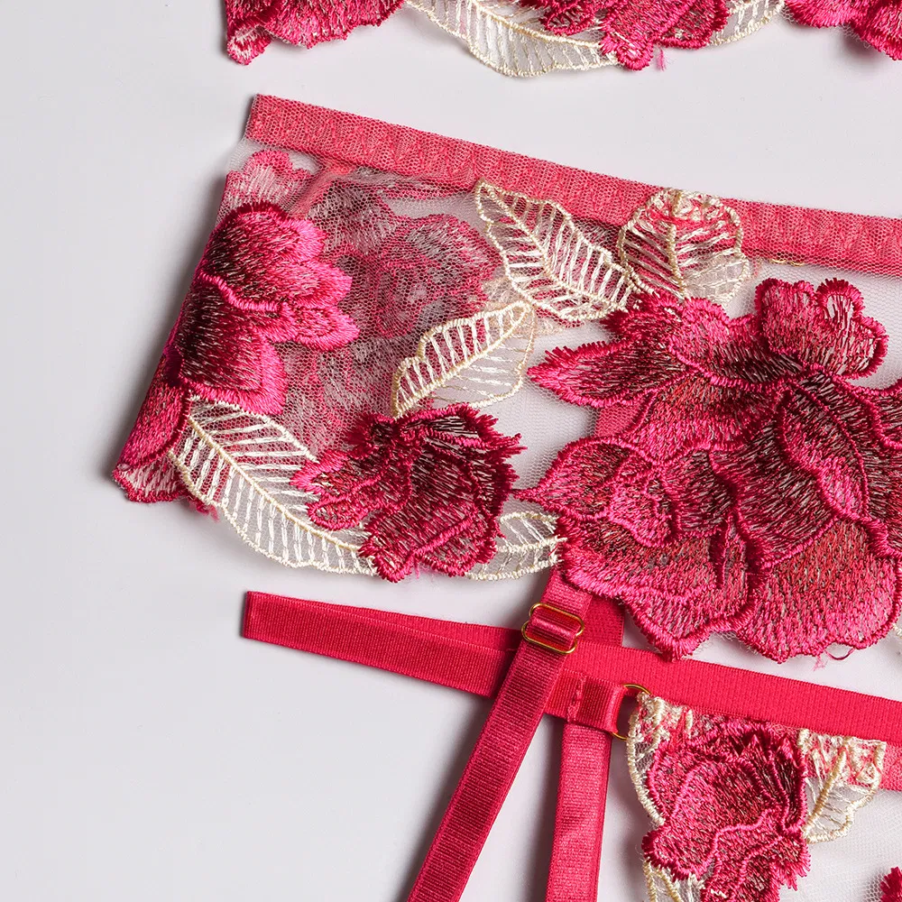 New High Quality Flower Embroidery Underwear Set Sexy Women Ultra-Thin Lingerie