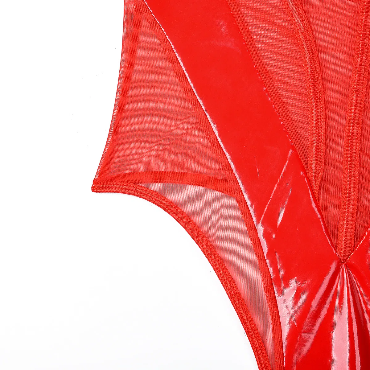 Wholesale Erotic V Neck PU Leather Underwear Set Sexy Sleeveless See-Through Lingerie