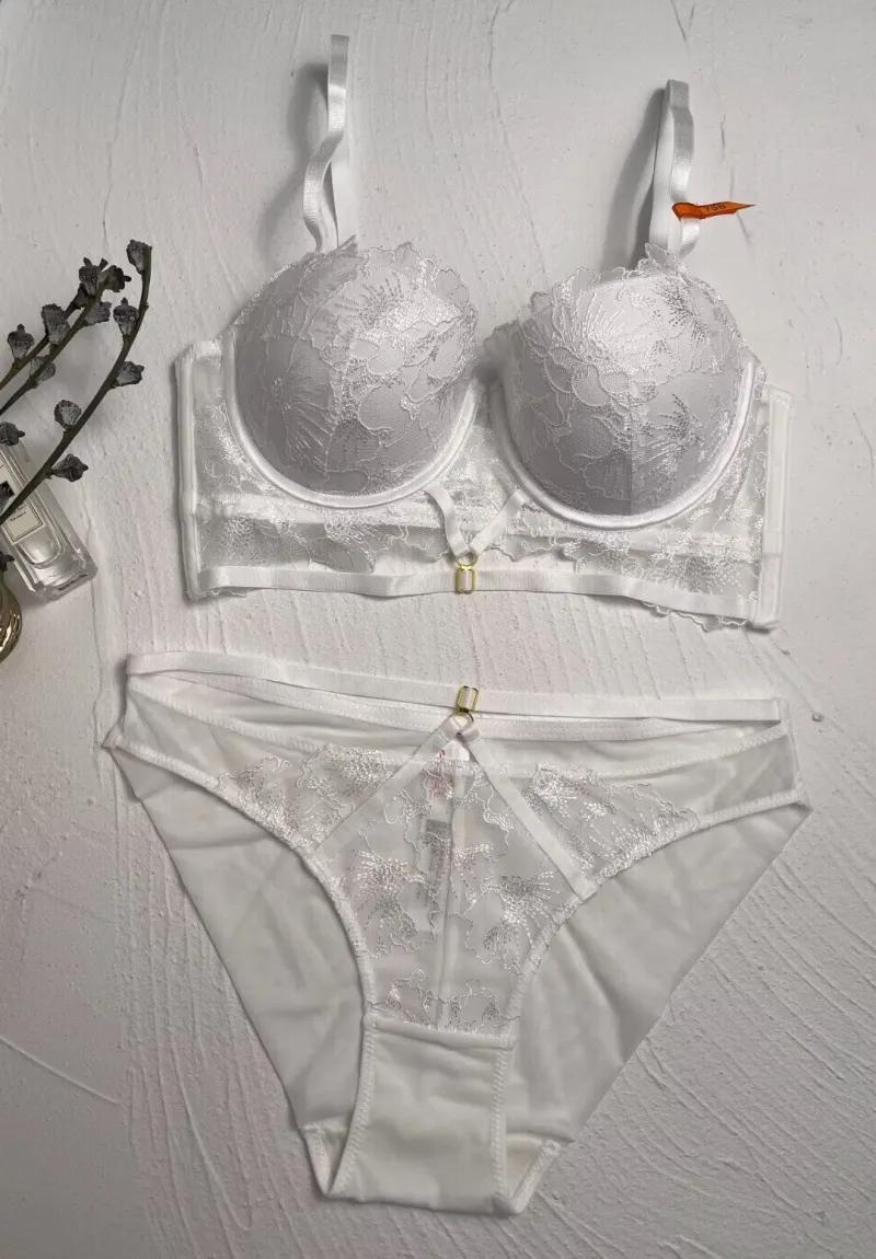 Wholesale French Embroidery Lace Trim Breathable Hollow out Ultra-Thin Romantic for Women Soft Bra Underwear Set Sexy Lingerie