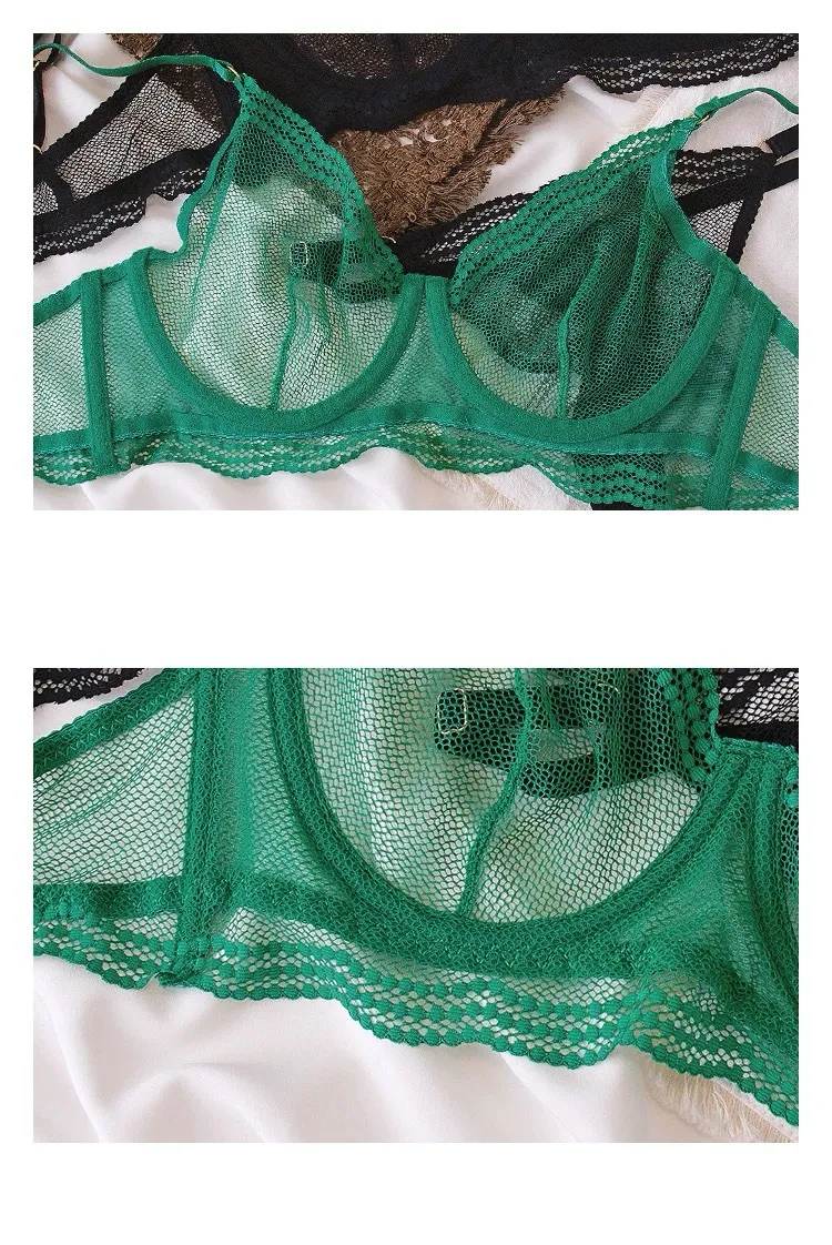 Transparent Mesh Hollow out See-Through Halter Neck Bra Set Ultra-Thin Seduction Sexy Breathable Lingerie Underwear