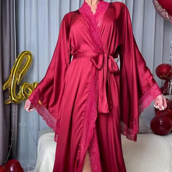Sexy Satin Women Pajamas and Sleepwear for Women New Long Sleeved Robe Lingerie Nightwear