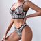 Sexy Fish Bone Contrast Zebra Woman Bra and Thong Set Hot Selling See-Through Mesh Lingerie