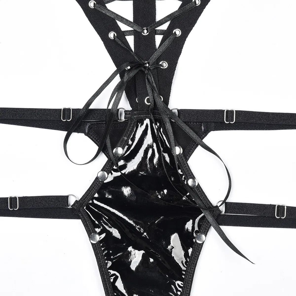 Wholesale Cross Strap One-Piece Underwear Set for Women Sexy Hollow out PU Lingerie