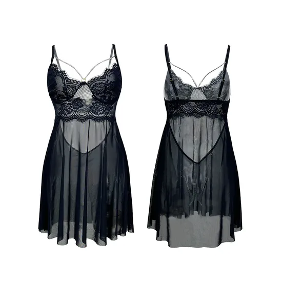 Sexy Hollow Lace Suspender See Through Sleepwear Wholesale Chain Embroidery Nightwear