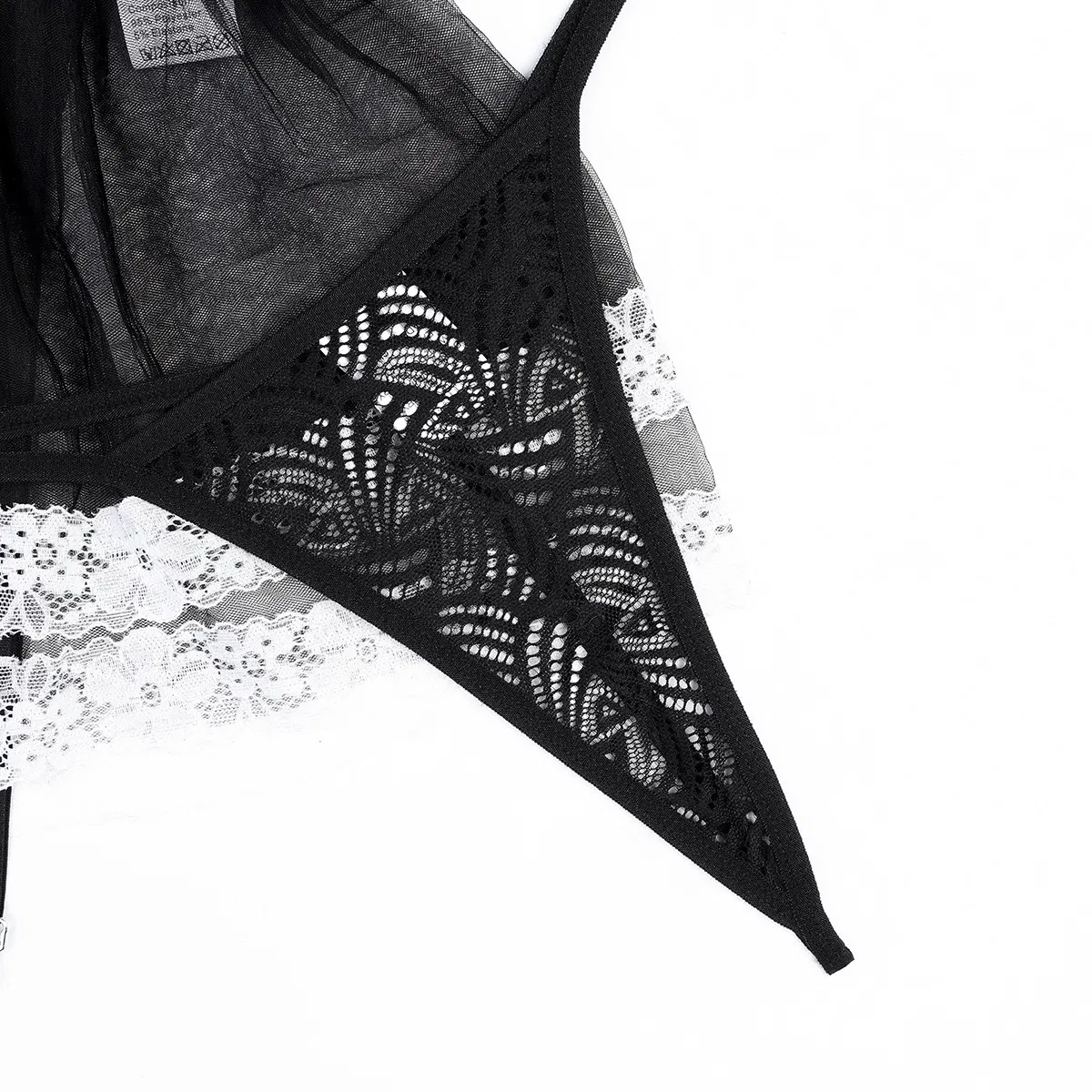 Sexy Transparent Mesh Skirt Woman Bra Set with Stockings New Contrast Color Maid Lingerie