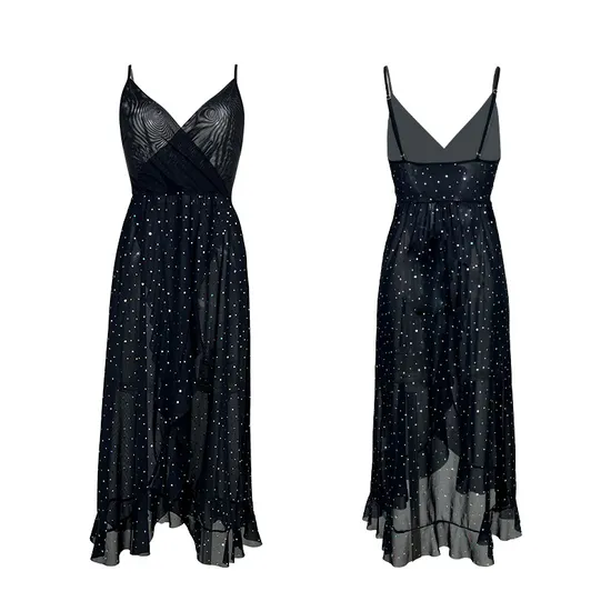Wholesale Dress See-Through Rhinestone Nightgown Dresses Sexy V-Neck Nightwear