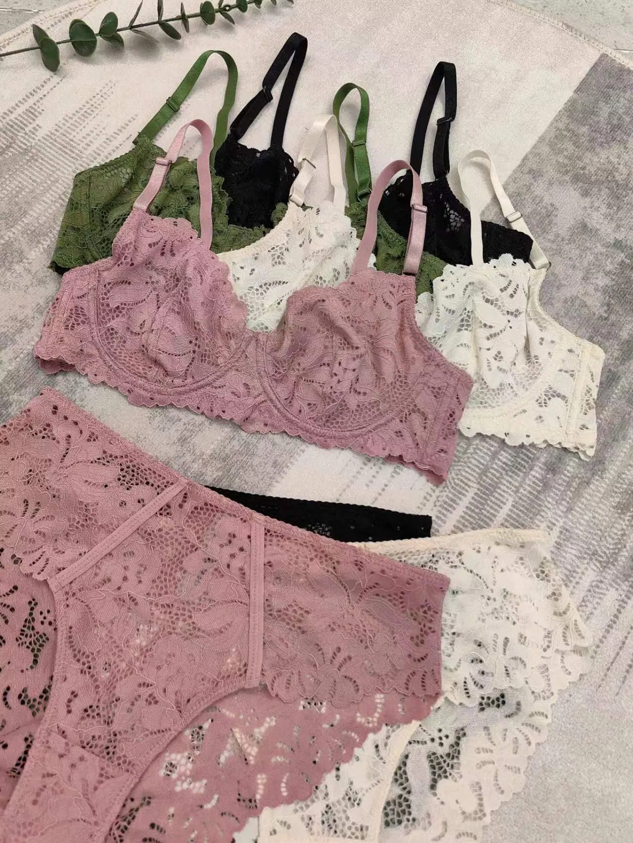 Wholesale French Style Embroidery Lace Trim Breathable Bra Backless Ultra-Thin for Women Sexy Bra Set Underwear Lingerie