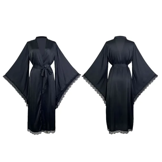 Sexy Satin Long Sleeved Sleepwear Nightwear Wholesale Luxury Solid Color Woman Bath Robe