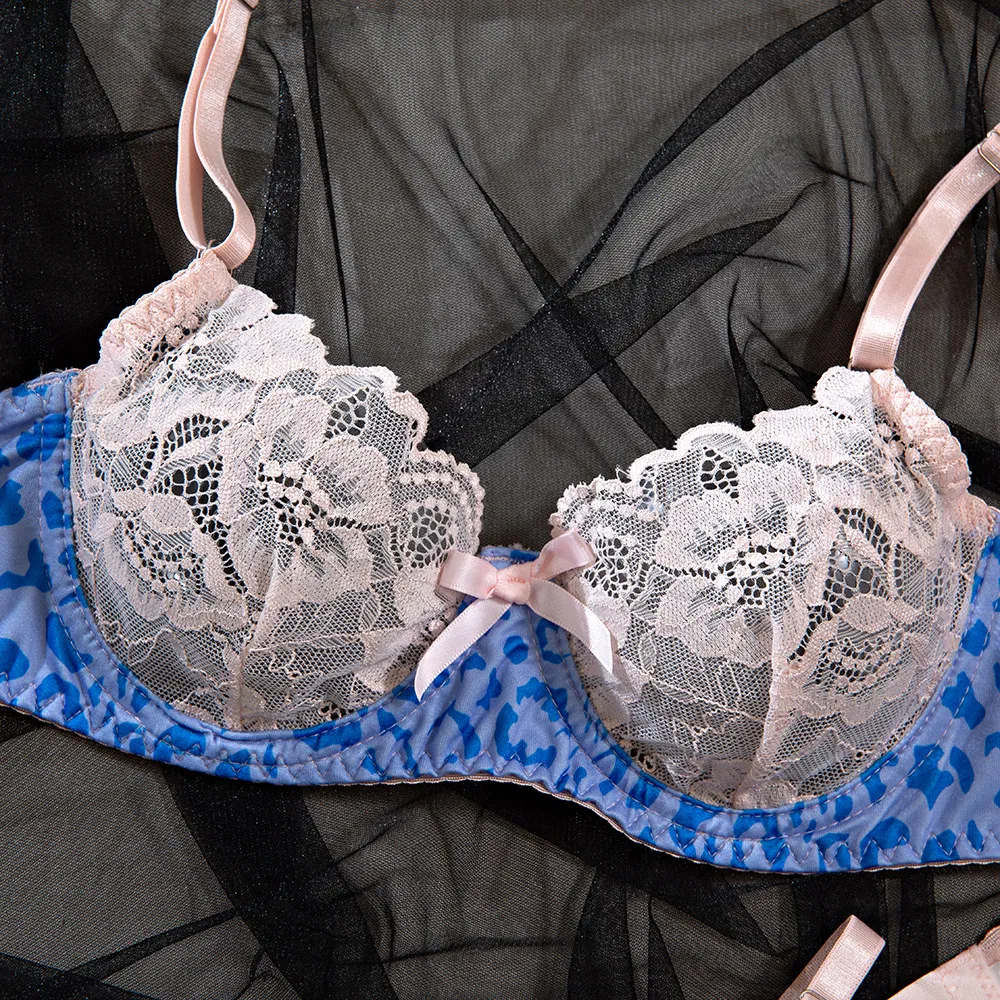 Wholesale Leopard Print Embroidery Underwear Set Sexy Contrasting Color Woman Lingerie
