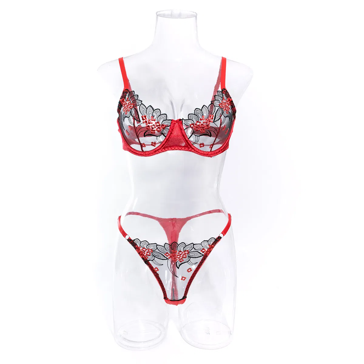 Sexy Embroidery Floral Ultra-Thin Underwear Set New Fashion Contrast Color Transparent Lingerie