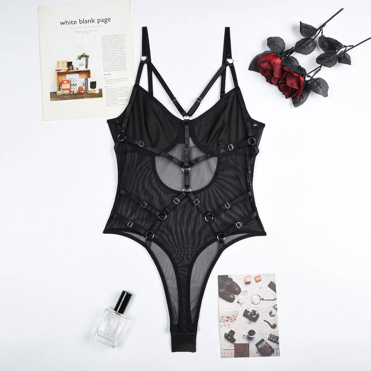 Wholesale Solid Color See-Through Mesh Underwear Set Sexy Exotic One Piece Woman Lingerie