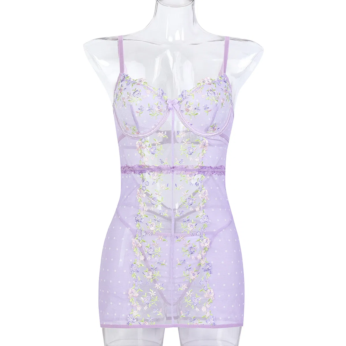 Sexy Embroidered Floral Suspender Bra and Panty Sets Wholesale See-Through Mesh Lingerie