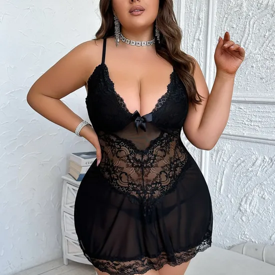 Sexy Perspective Ultral-Thin Plus Size Bra Set Wholesale Deep V Sleeveless Lingerie
