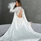 Wholesale V Neck Luxury Satin Sleepwear Sexy Long Sleeve Feather Cuff Women's Robe