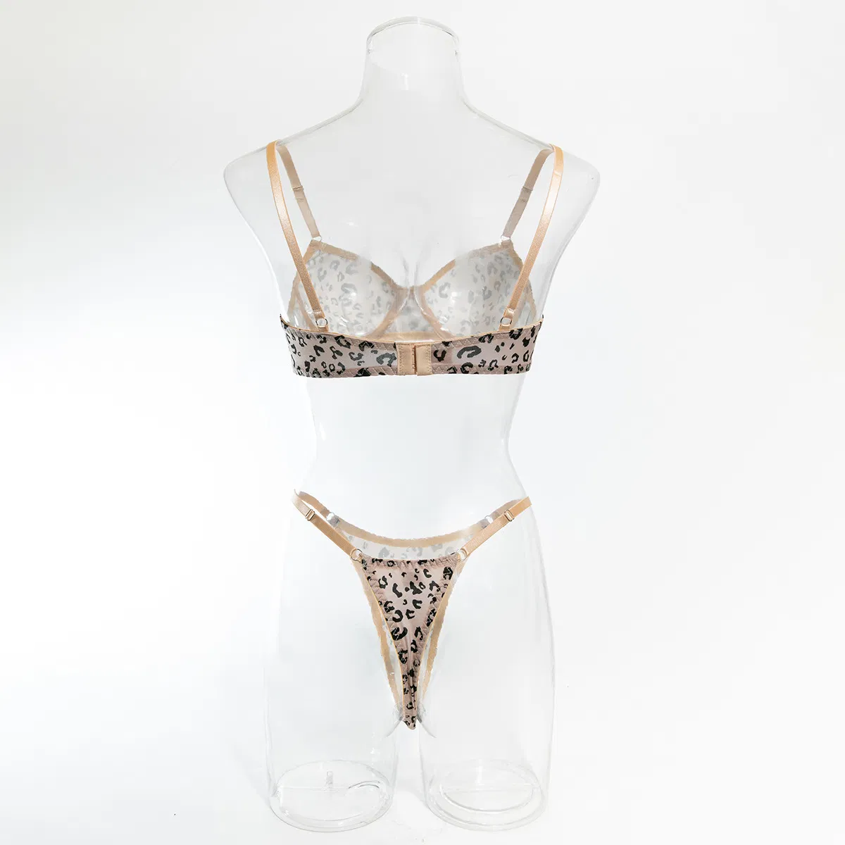 Sexy Leopard Print 2PCS Woman Underwear Set Wholesale Transparent Thin Cup Lingerie