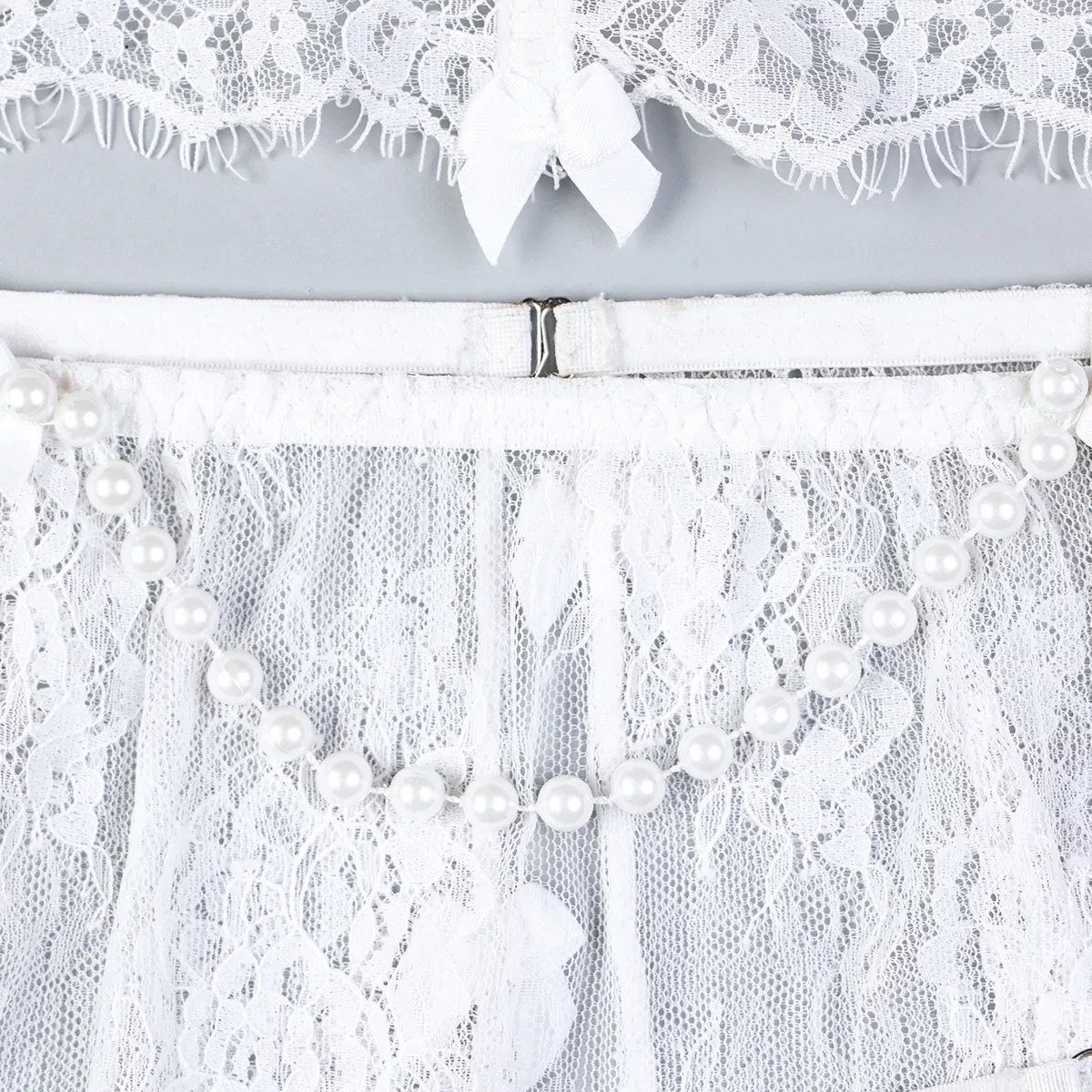 New Design Embroidery Lace Bra Set Sexy Perspective Pearl Skirt Woman Lingerie