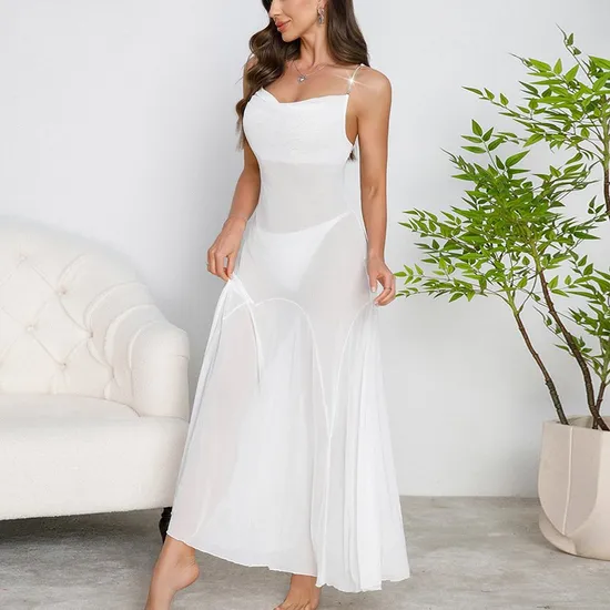 Wholesale Solid Color Transparent Nightgown Sleepwear Dresses Sexy Transparent Mesh Nightwear